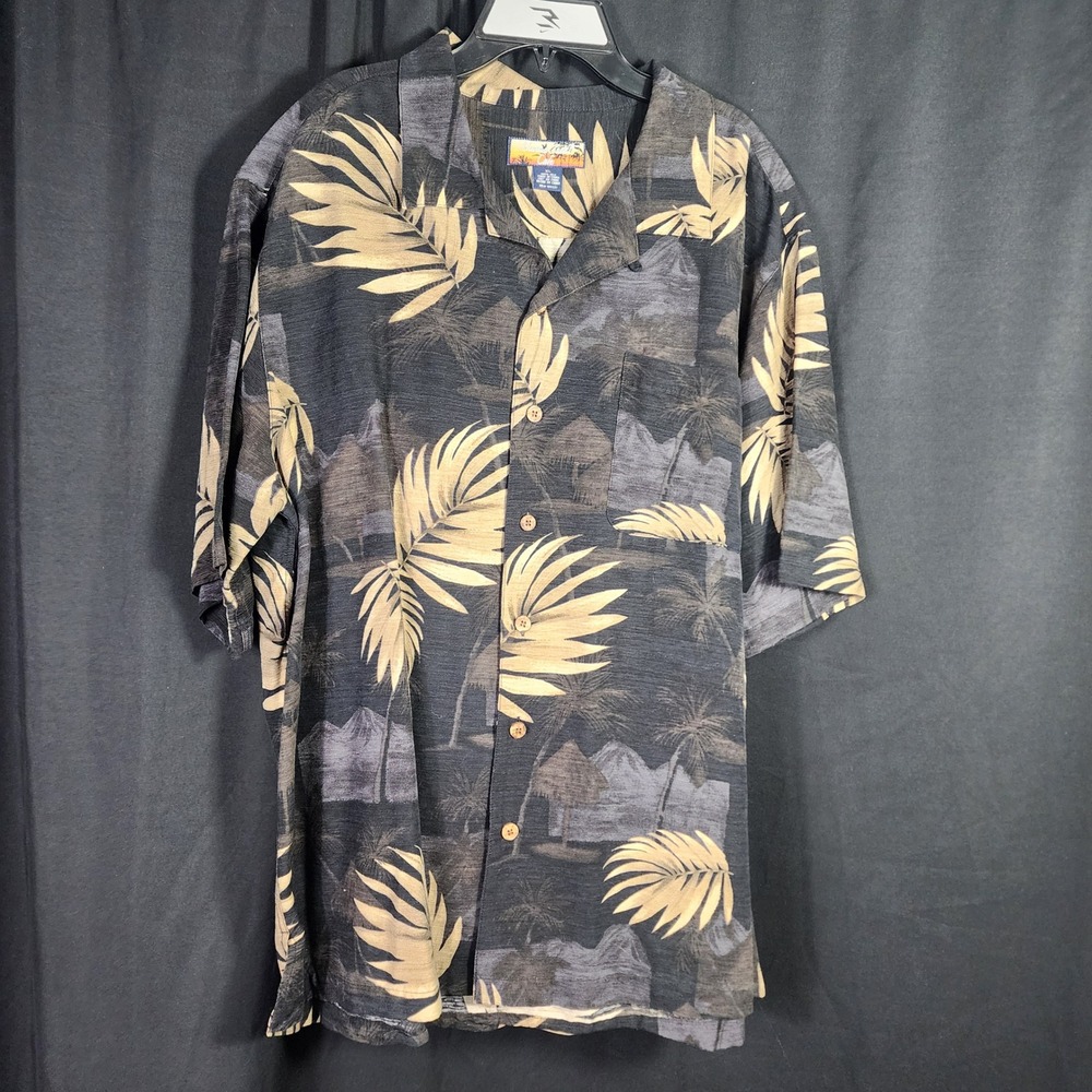 Havana Jacks Cafe Mens‎ XL  Silk Hawaiian Shirt Tropical Palm Tree Print Luau
